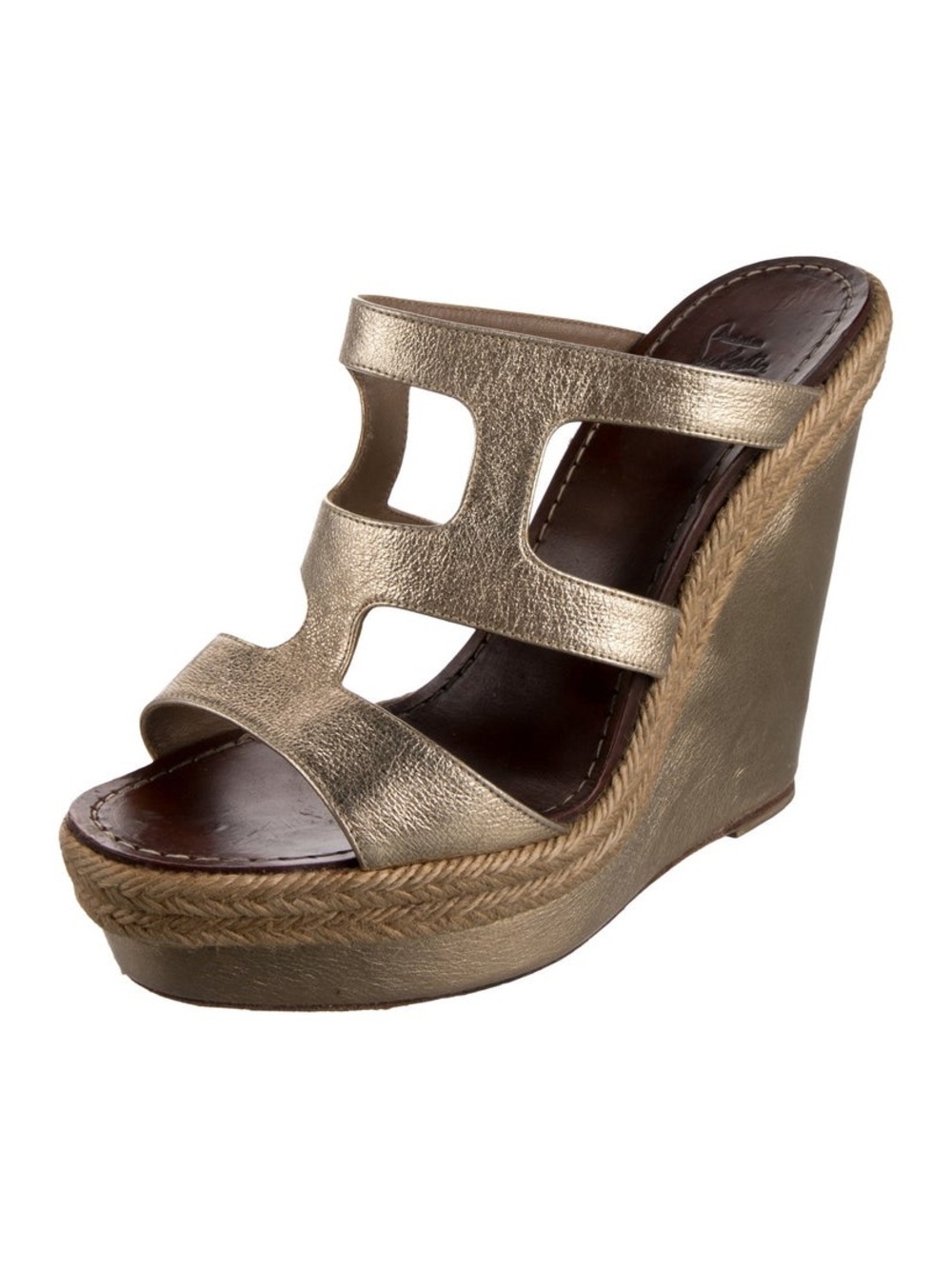 Christian Louboutin Bilbao Jute Metallic Leather Platform Sandals Wedges EU 39